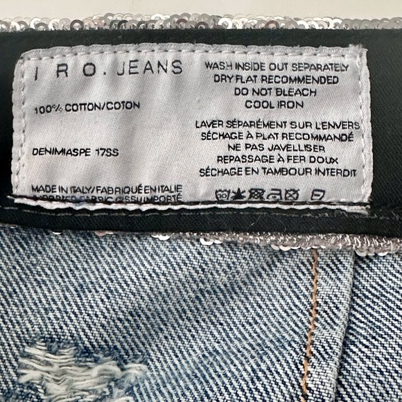 IRO Silver Sequin Waistband Distressed Denim Pencil Skirt Size 10 NWOT - Picture 7 of 10